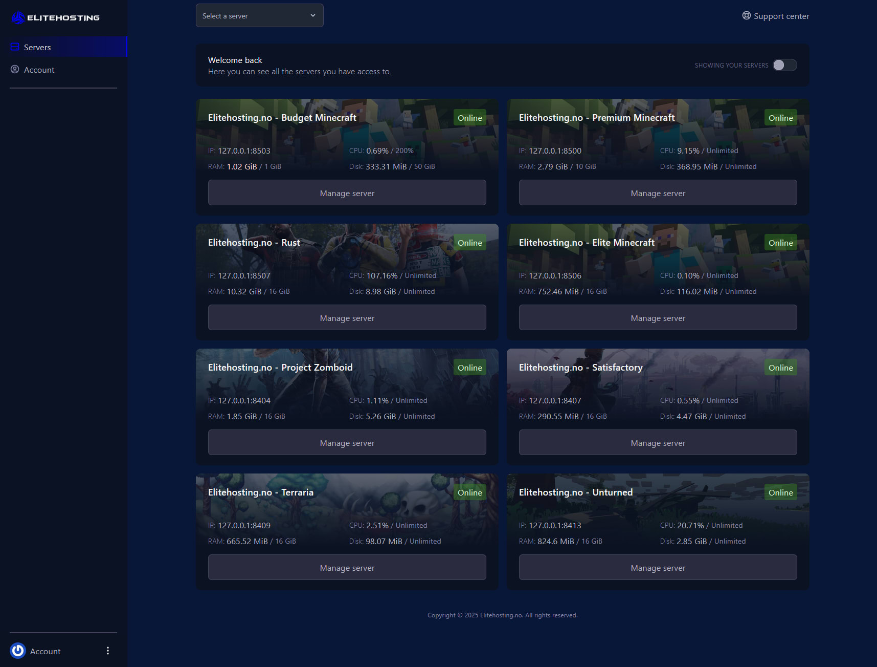 Server Instances Interface