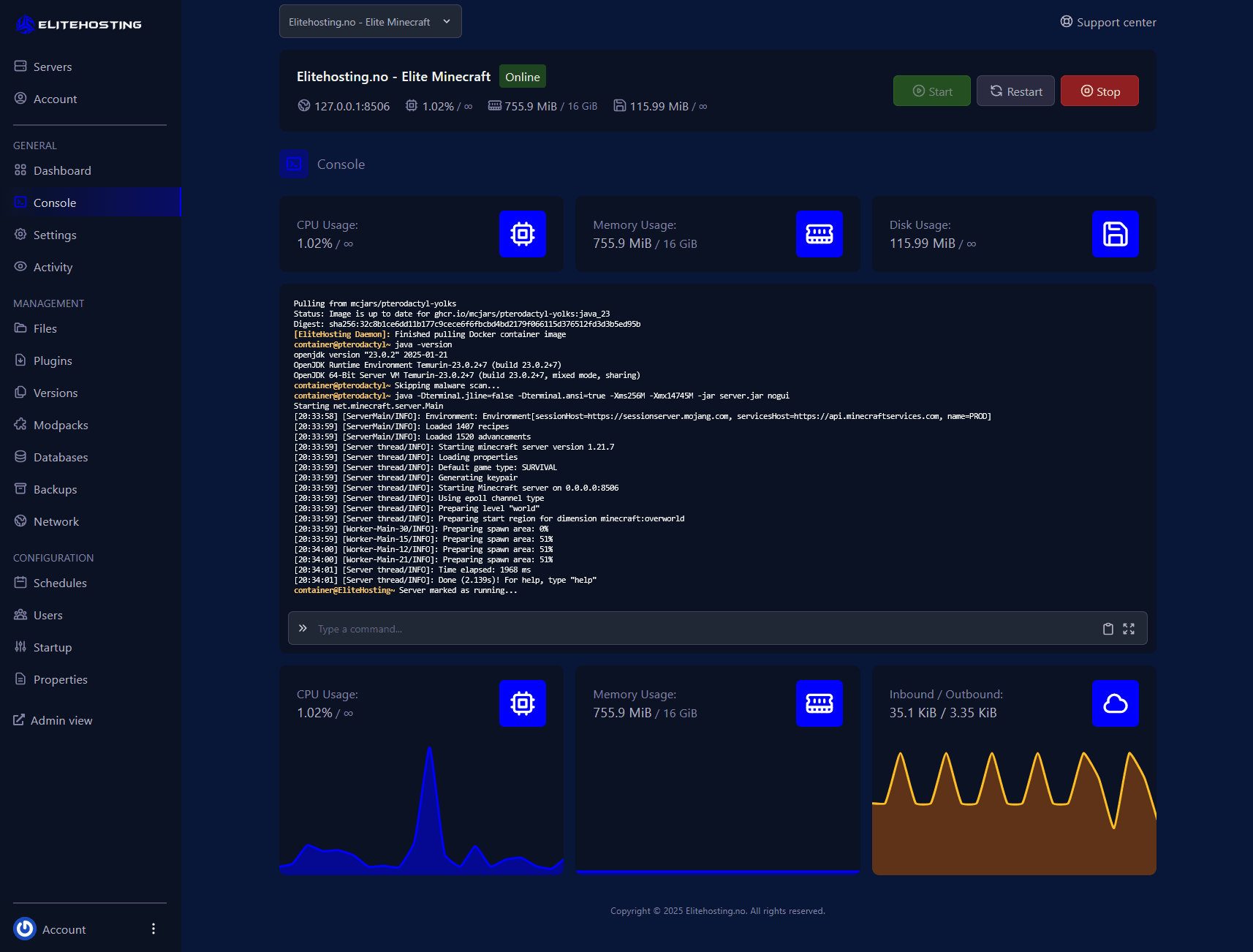 Control Panel Interface