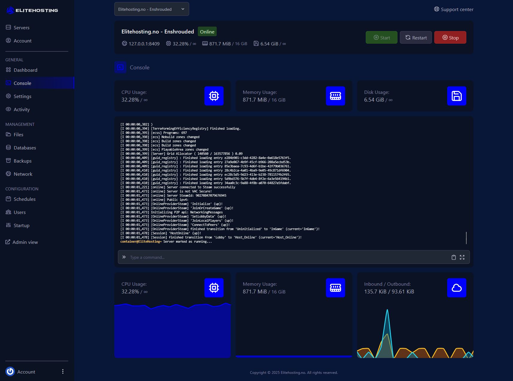 Enshrouded Control Panel