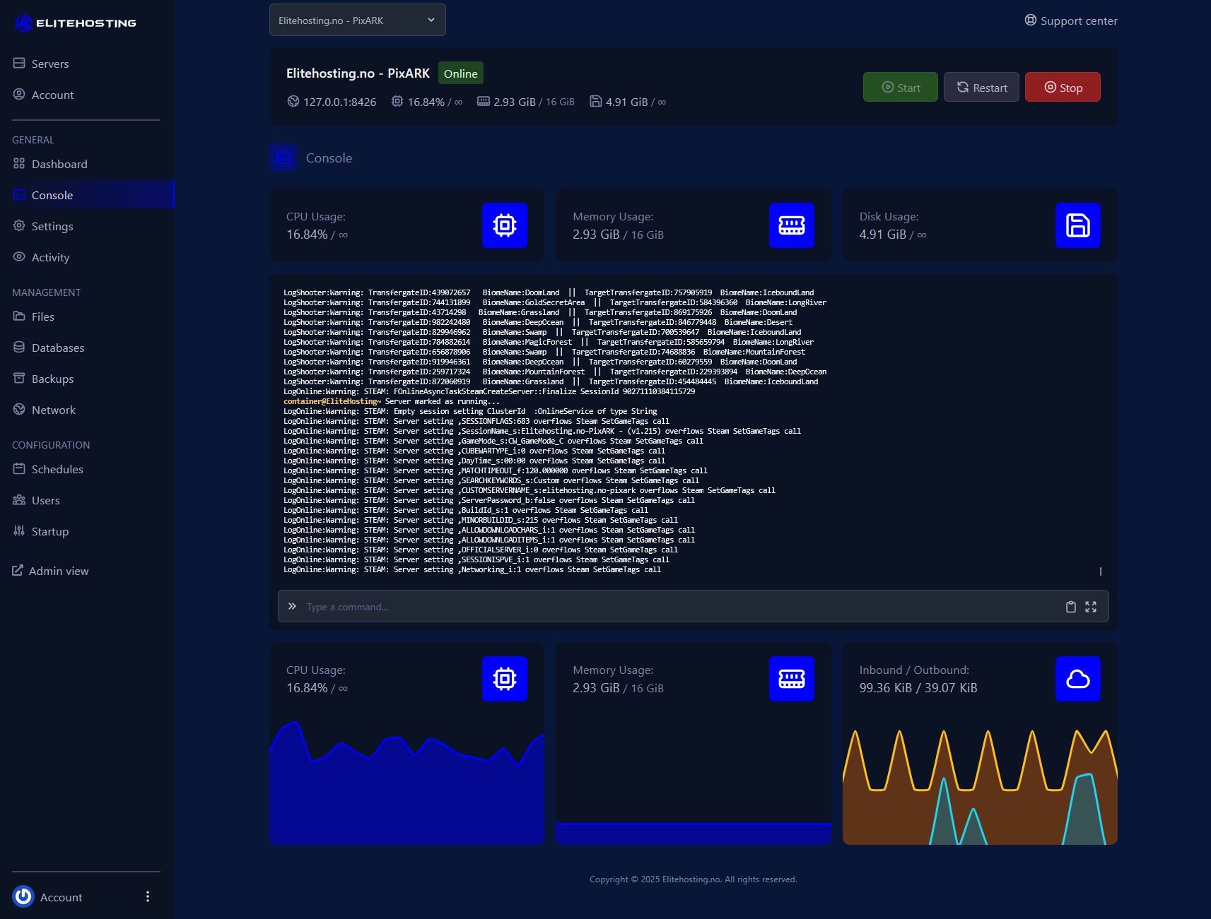 PixARK Control Panel
